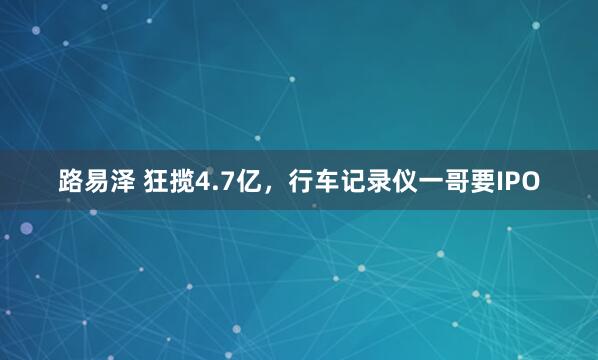 路易泽 狂揽4.7亿，行车记录仪一哥要IPO
